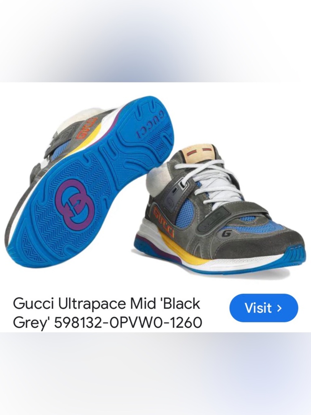 Gucci Ultrapace Mid Sneakers - Black/Grey/blue size 6 1/2 with COA and dustbag